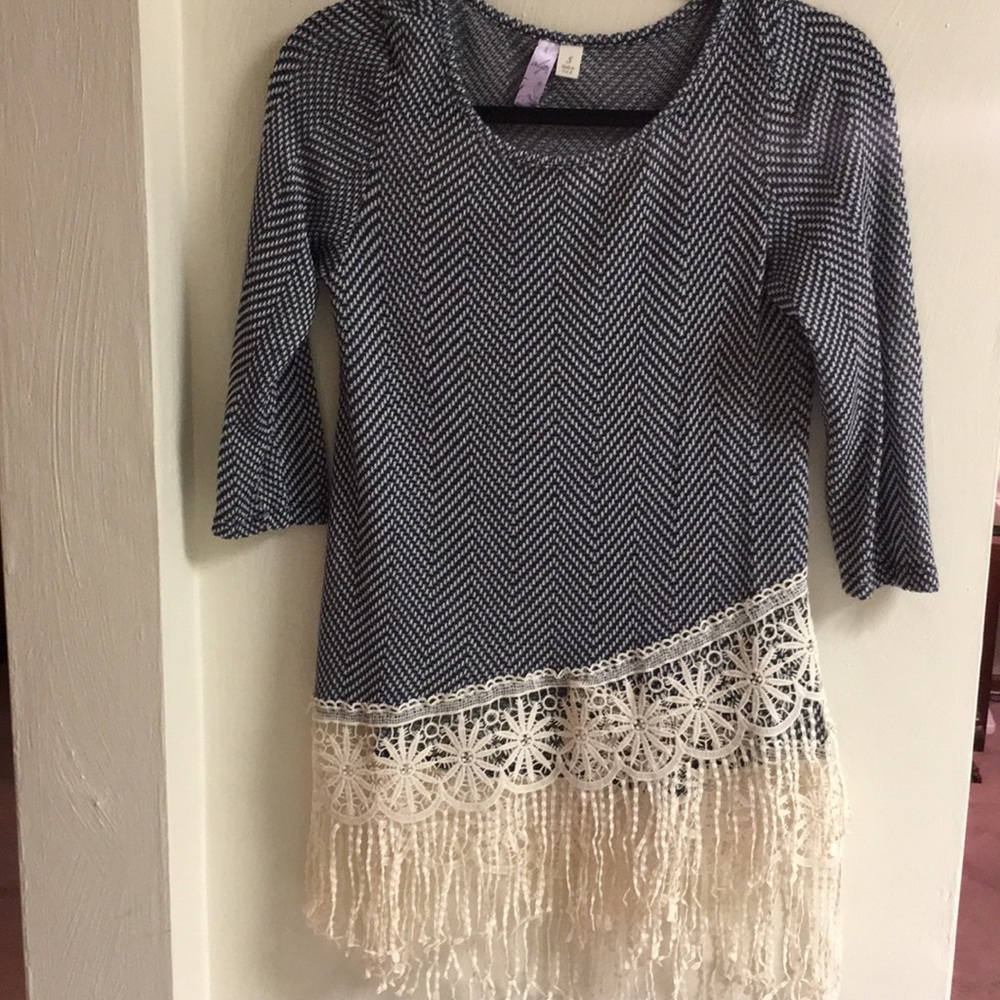 Francesca Collection Fringe Sweater Shirt- Small